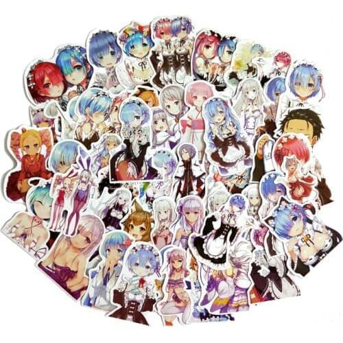 50 pcs/lot cute Re:Life in a different world from zero Anime Stickers girl Toys Cartoon Rem Ram Movie Souvenir Stickers