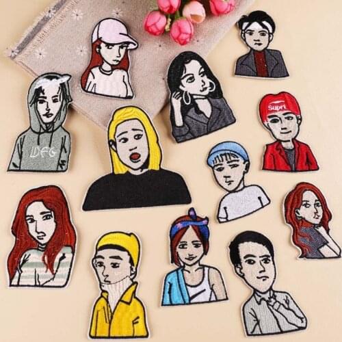 PGY 1PCS Cartoon characters Patch Morale Iron On Creative Heads of foreign characters Patches Badge Punk Embroidery Patches