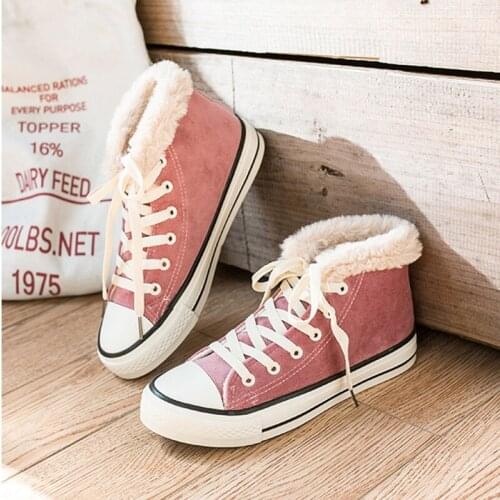 2021 New Winter Plus Size Plus Velvet Canvas Shoes Womens Hot Sale, High-top Student All-match Womens Shoes Shoes Women