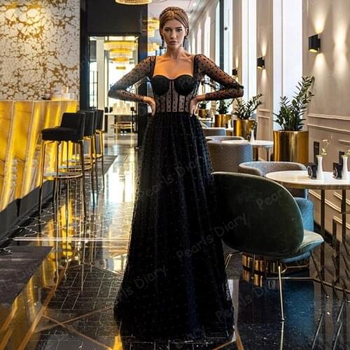 New Arrial Evening Dresses Robes Dubai Couture Long Sleeves Pearls Prom Gowns Arabic Kaftans Customized Lace Up Sexy Party Dress