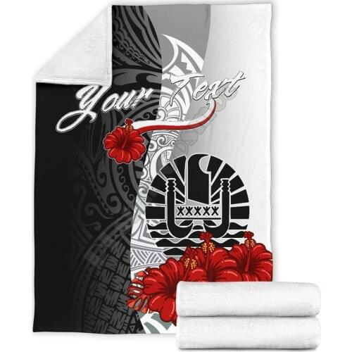 Tahiti Polynesian Custom Personalised Blanket Coat Of Arm With Hibiscus White printed Adults/kids Fleece Blanket Sherpa Blanket