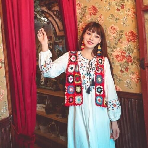 Original Bohemian Retro Vest Women With A Handmade Hollowed-Out Holiday Cardigan Small Jacket Ethnic Vest