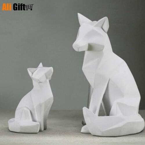Simple White Abstract Geometric Fox Sculpture Ornaments Modern Home Decorations Animal Statues Liveing Room Decor