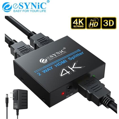 ESYNiC Ultra HD 4K x 2K HDMI Splitter Amplifier 1x2 Ver 1.4 Signal Distributor With 1080P 3D Compatibility Support DTS/Dolby-AC3