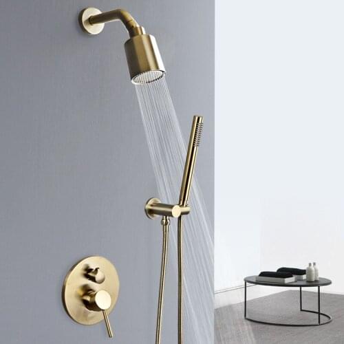 Brass Brushed Luxury Rain Mixer Round Bathroom Shower Set Wall Mounted Rainfall Shower Head System Handheld Shower Faucet Set
