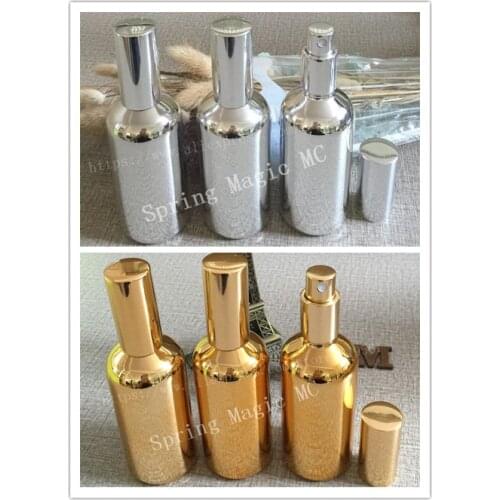100ml Golden Silver Glass bottle with Press spray pump perfume Facial skin care products Refillable bottle Cosmetic container