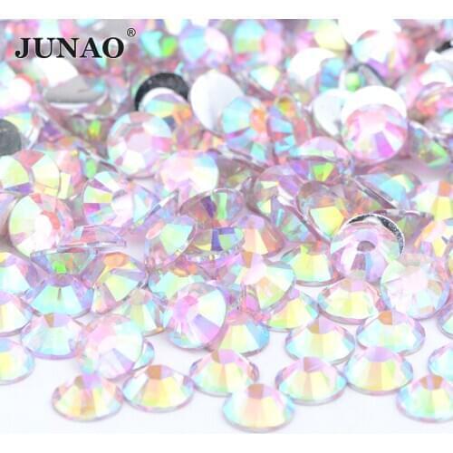 JUNAO 4 5 6mm Light Pink AB Color Resin Non Hot Fix Rhinestones Nail Stones Flat Back Crystal Strass Appliques for Clothes