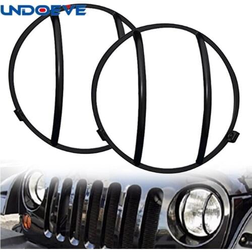 Undoeve Black Euro Headlights Light Guards Covers Kit for Jeep Wrangler