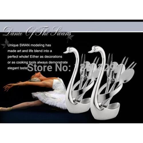 Stainless Steel Fruit fork Swan Base Forks and Scoops 7 Pcs/Set Coffee Cutlery Decorative Tableware bento accessories food pick