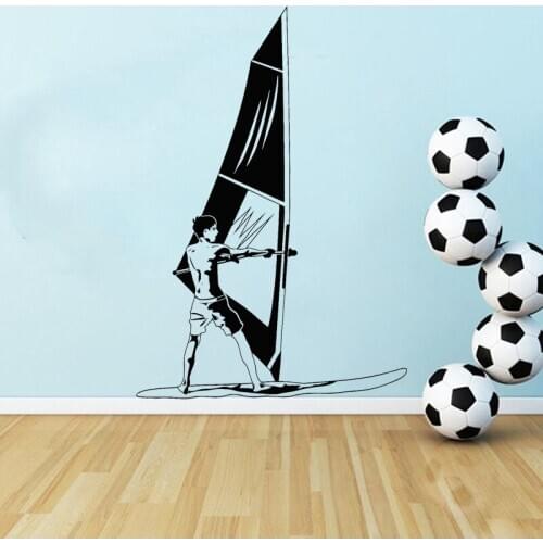 Windsurfer Wall Sticker Boys Room Decoration Windsurfing Extreme Sport Vinyl Decal Surf Home Decor Removable Mural O188