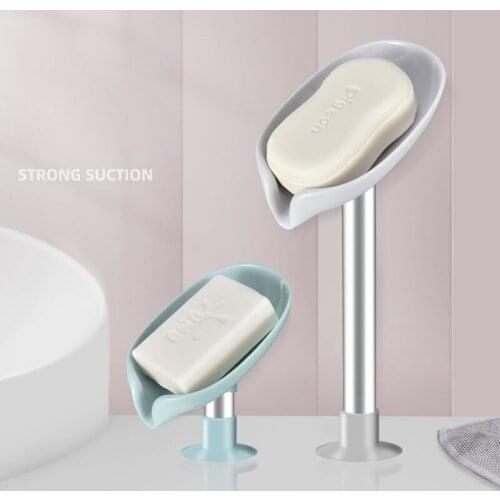 Leaf-shaped Soap Dish Box Soap Holder Drain Rack Toilet Soap Box Perforated Free Standing Suction Cup Travel Bathroom Accessorie