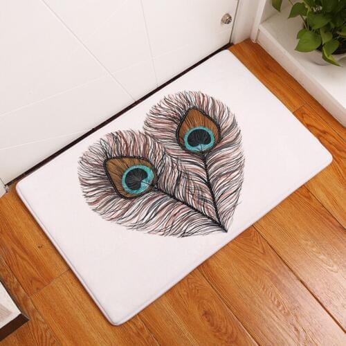 Zeegle Feather Pattern Outdoor Door Mats Flannel Bedroom Floor Mats Bedside Rugs Foot Pads Non-slip Bathroom Mats Toilet Rugs