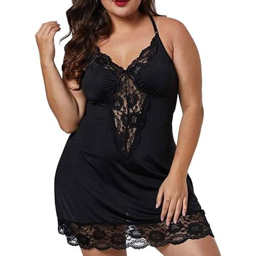 Woman Sexy V-neck Lingerie Night Dress Sleeveless Ladies Hollow Out Nightgown Plus Size S-2XL Lace Sleepwear Female Nightwear
