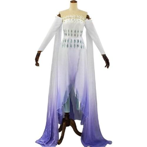 2020 Snow Princess Elsa Cosplay Costume White Dress Elegant Halloween Party High Quality Women Outfit free shipping