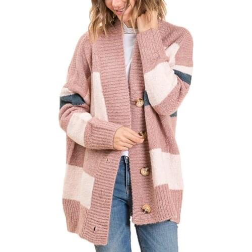 2021 Patchwork Sweater Women Long Sleeve Buttons Sweaters Autumn Winter Knitted Oversized Cardigan Jumpers Casual Warm Overcoat