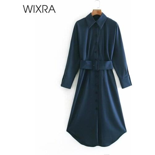 Wixra Shirts Dress With Belt Womens Straight Turn-Down Collar Single Breasted Casual High Street Casual Spring Autumn