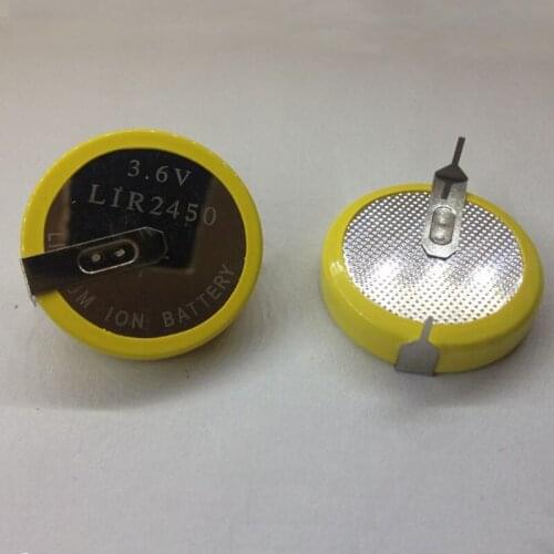 2PCS/LOT LIR2450 horizontal welding foot 180 degrees battery 3.6V rechargeable coin cell battery charging LIR2450 2450