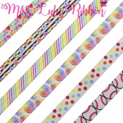 5/8"16mm Sweet Heart Rainbow Stripes Colorful Dots Printed Elastic/Foe Ribbon DIY Sports Hair Band 50yards/roll Gift Bowknots