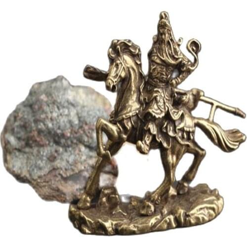 Antique Brass horse riding Guan Gong decorates a bronze statue