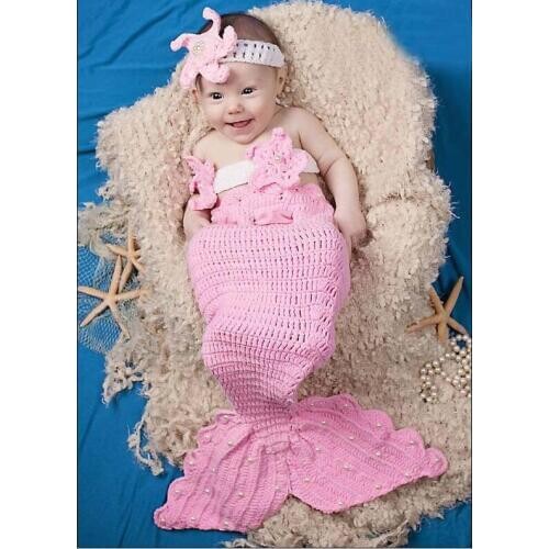Free shipping,3pcs baby sets Newborn Baby Infant pink Little Mermaid set Knit Crochet Costume Photo Props size 0-6month