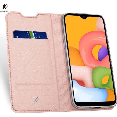 For Samsung Galaxy A01 DUX DUCIS Skin Pro Series Flip Cover Luxury Leather Wallet Case Full Good Protection Steady Stand