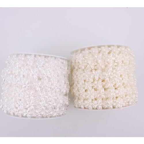 Ivory White 2Yard Cotton Fishing Line Artificial Pointed Five Petal Flower Pearl Beads Chain DIY Garland Wedding Decoration