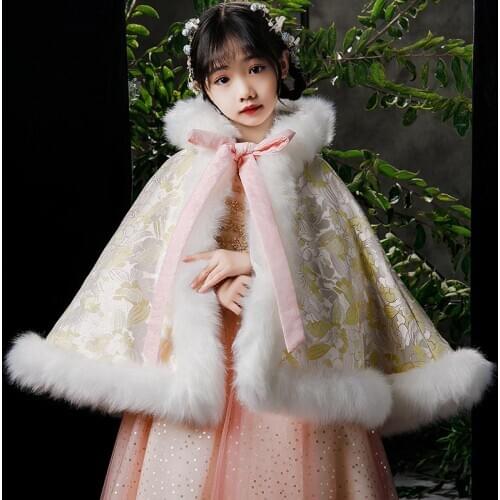 Champagne Flower Girl Child Winter Wedding Coat Fur Princess Bolero Warm Wedding Cape Little Girls Party Shawl Shrug