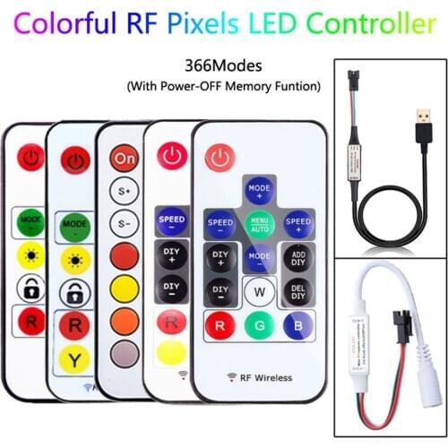 DC5-24V WS2811 WS2812B 1903 USB/DC Led Pixels Controller RF 14/17/21Keys Remote For Individually Addressable IC Led Strip Light
