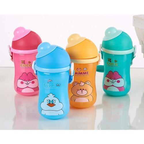Rabbit Children Straw Cup With Sling Flip lid Leak Proof Soft Infants Learning Drinking Sippy Cup PP Training Bottle