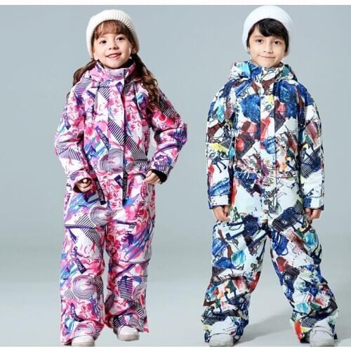 Childrens Ski Suit Jumpsuit Snowboard Jacket Winter Boys and Girls Ski Jackets Warm Waterproof Snow Jacket Snowwear -30 degree