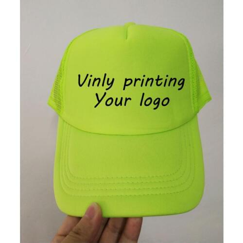Free Vinyl Print Logo/Name Women Fluo Candy adult Cap Summer Breathable Trucker Hats fluorescence Baseball Hat Print Brand LOGO