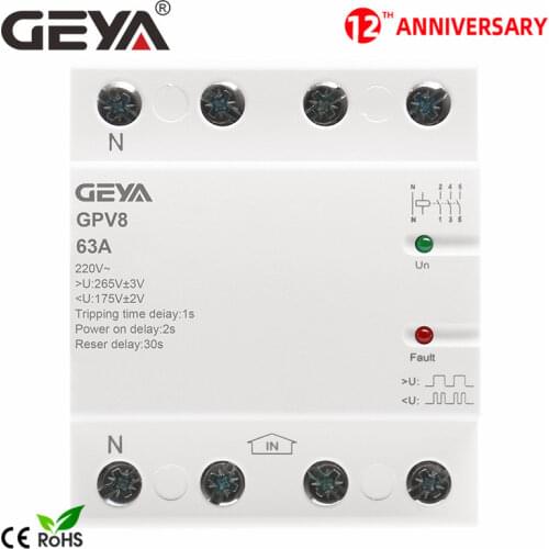 Free Shipping GEYA GPV8-63U/D 220VAC Self Recovery Over Voltage and Under Voltage Protection Relay 32A 40A 50A 63A