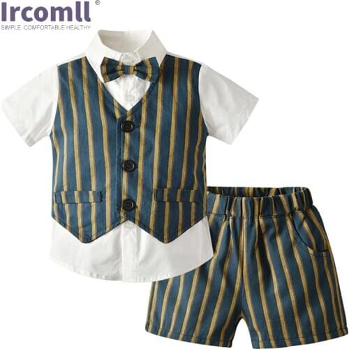 Irocmll 2020 Baby Boy Summer Clothes Set Kids Boys False vest Shirts+Shorts 2pcs Sets Infant Clothing Child Outfits 9M-7T