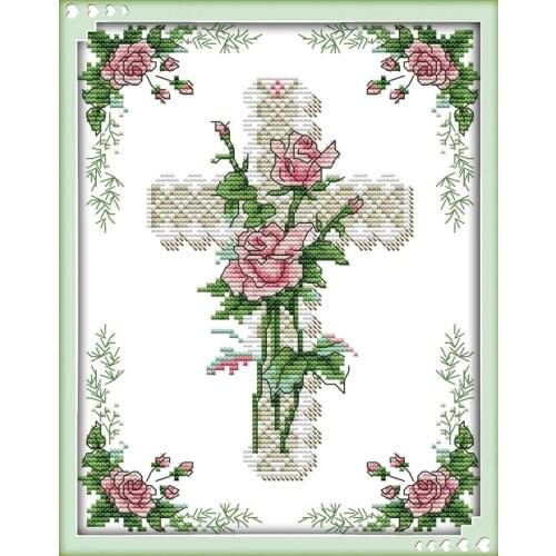 Joy Sunday DIY Needlework Craft The Heart of A Rose Pattern Cross Stitch Printed Wall Home Decor Cross Stitch Kit for Embroidery
