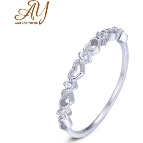 Korean 925 Sterling Silver Heart Rings For Women Exquisite Whitle Purple CZ Stone 5-11 Ring Silver 925 Fine Jewelry
