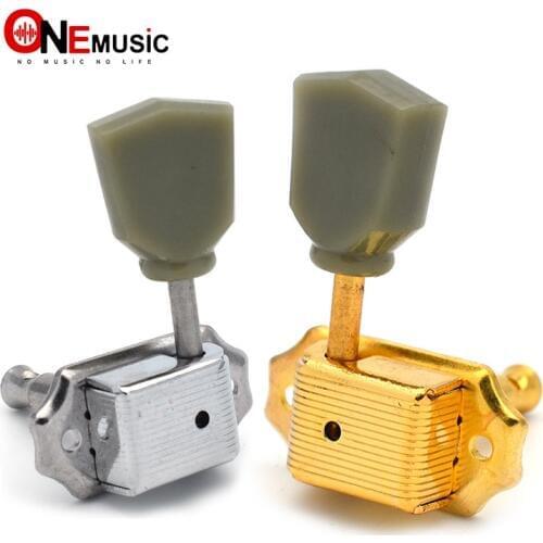 Left and Right Hand Vintage Guitar Deluxe Locking String Tuning Pegs Machine Heads Greenish Button Chrome Golden