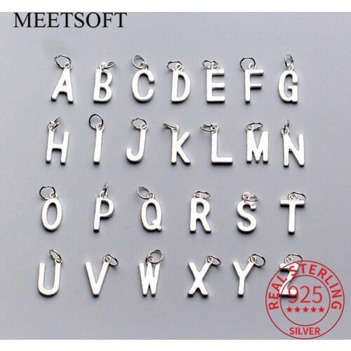 MEETSOFT 925 Sterling Silver 26 Letter Charms A-Z Pcs DIY Necklace Making Findings Jewelry Accessories