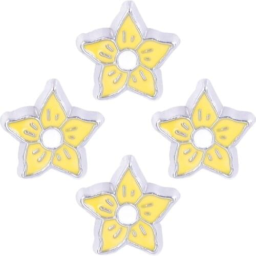 F237 Yellow Colors Enamel Flower Stephanotis Charms For Glass Living Memory Locket 8*8mm
