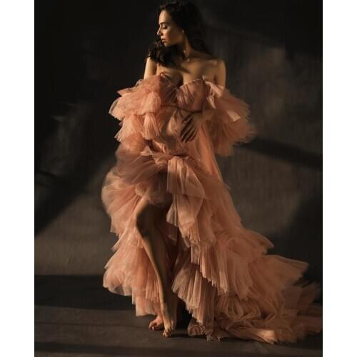 Sweet Heart Collar Maternity Evening Dresses Tulle Robe Sheer Tulle Maternity Dress See Through Blush Pink Gown