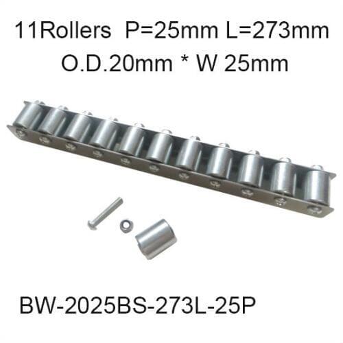 Mini Conveyor Wheel O.D.20mm * Width 25mm with 11 pcs wheels / 25 Pitch * 273mm Long Skate Wheel Conveyor Capacity 40 Kgf