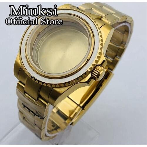 Miuksi 40mm gold case sapphire glass oyster bracelet fit NH35 NH36 ETA 2836 Mingzhu DG2813 3804 Miyota 8215 8205 821A movement