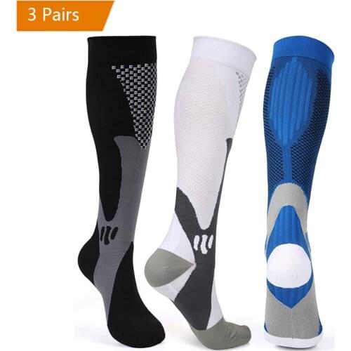 3 Pairs Knee and Leg Compression Socks for Women Men Comfortable Athletic Nylon Medical Nursing Stockings Sport Running Sock