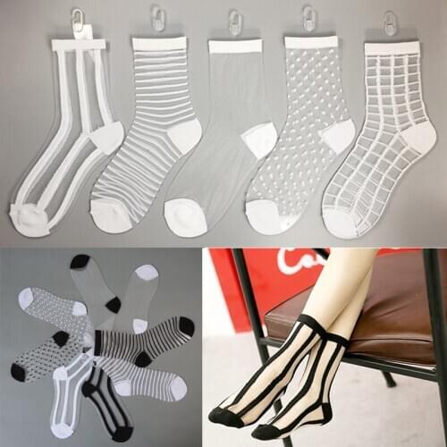 Womens Silk Lace Transparent Socks Black White Fishnet Socks Summer Ultra-thin Ankle Thin Sock Women Cool Socks Sheer Hosiery