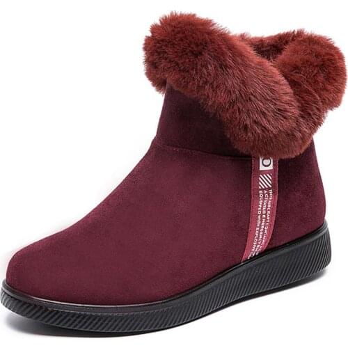 New Shoes Winter Women Boots Ankle Platform Riband Ladies Boots Mature Style Warm Faux Fur Snow Boots Round Toe 2020