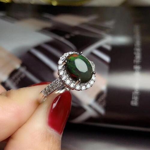 Opal Ring Free shipping Real and natural black opal Ring 925 sterling silver for Man Or For Woman