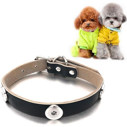 Dog Collar 014 Interchangeable Fashion Really Genuine Leather Retro Bracelet 18mm Snap Button Charm Jewelry For Dog Gift 42CM