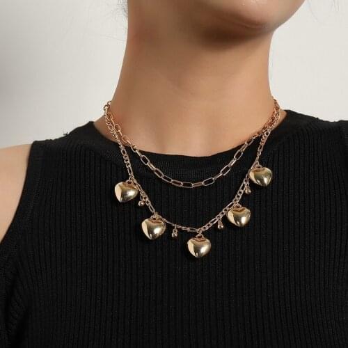 Punk Thick Chain Love Heart Pendant Necklaces Women Ethnic Vintage Exaggerated Geometric Colar Jewelry Sweater Chain Necklace