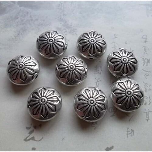 10pcs/lot Retro Flat Round Tibetan Silver Spacer Beads 12.5x7mm Handmade Decoration Charm Beads Findings DIY Jewelry Making