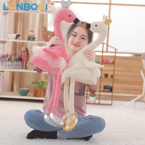 Free shipping 35cm Cute Swan with Crown Plush Toy Stuffed Animal Flamingo Doll Kids Baby cuteToy Kawaii Birthday Gift for Girls