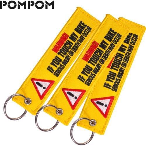 POMPOM 3pcs Launch Key chain for Motorcycles and Cars Key Tag Stitch Yelloew Danger Warning Keychain Tag Keyring llavero Jewelry